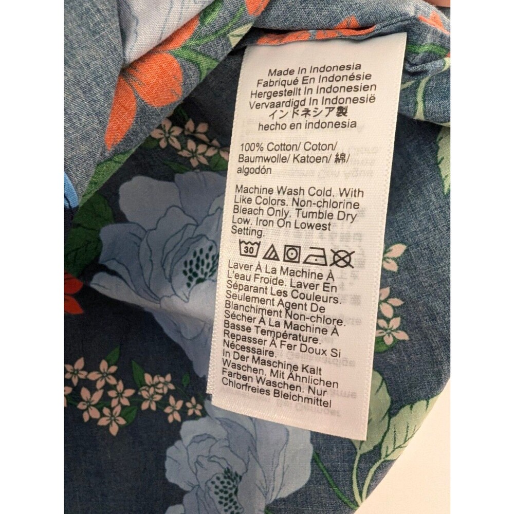J.Crew Cotton Poplin Short Sleeve Button Up Shirt blue peony print NWT - Picture 6 of 7